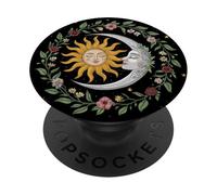 Sun and Moon Embrace with Floral Celestial Art PopSockets Adhesive PopGrip