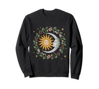 Sun and Moon Embrace with Floral Celestial Art Sweatshirt