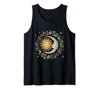 Sun and Moon Embrace with Floral Celestial Art Tank Top