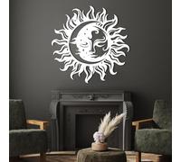 Sun and Moon Face Metal Wall Decor Boho Sun Wall Art Moon and Stars Wall Art Nature Decoration Moon Sculpture Bedroom Living Room (White, 19"x19"/47x47cm)