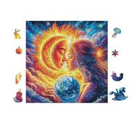 Sun And Moon Faces with Earth 100 Piece Premium Jigsaw Puzzle Adult Jigsaws Brain Training Hobby Home Decor Winter Gift Unique Shaped Eco Friendly Material 28x28cm