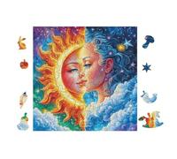 Sun And Moon Faces with Flowers 100 Pc Classic Jigsaw Puzzle Puzzle for Adults Hard Challenging Hobby Home Decor Poster Eco Friendly Material 28x28cm