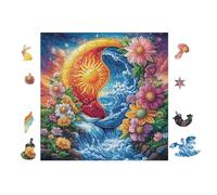 Sun And Moon Faces with Flowers 100 Pcs Jigsaw Puzzles Puzzles for Adults Teens Fun Family Game Team Building Stress Reducing Autumn Eco Friendly Cardboard 28x28cm