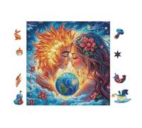 Sun And Moon Faces with Flowers 100 Piece Premium Jigsaw Puzzle Adult Jigsaws Brain Training Hobby Home Decor Winter Gift Unique Shaped Eco Friendly Material 28x28cm