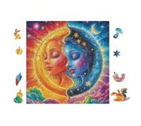 Sun And Moon Faces with Flowers 100 Pieces Jigsaw Puzzles For Men Educational Decompression Adults Anxiety Memory Care Mothers Valentines Gift Eco Friendly Material 28x28cm