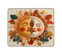 Sun and Moon Floral Mouse Pad, Orange Yellow Leaves Art Design Mouse Pad, Non-Slip Washable Mouse Pad for Home Computer and Office, Laptop, Square 8X