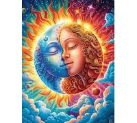 Sun And Moon Goddess Face Art 1000 Pc DIY Jigsaw Puzzle Fairy Tale Scenery Cartoon Puzzles for Adults Teens Hard Challenging Team Building Stress Reducing Autumn Rigid Cardboard 1000 PCS