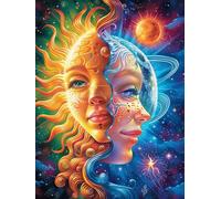 Sun And Moon Goddess Face Art 500 Piece Premium Jigsaw Puzzle Adult Jigsaws Educational Game Hobby Home Decor Winter Gift Durable Wooden Cardboard 500 PCS
