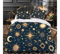 Sun And Moon Gold 3 Pieces Bedding Set,Twin Size Abstract Tarot Comforter Soft Microfiber Down Alternative Comforter Bedding Set With Corner Loops
