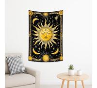 Sun and Moon Gold Black Tapestry, Celestial Decorative Wall Hanging for Bohemian Bedroom, Mystical Aesthetic Home Decor, Perfect for Festivals and Seasonal Celebrations 40x60 Inch