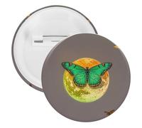 Sun And Moon Green Moth Badge Metal Round Pins, Lightweight Brooch for Backpack, Fashion Button Pins Badge for Shirts, Jackets, Shawl Coat, Unisex, 12PCS, Tinplate, metal round pins
