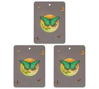 Sun And Moon Green Moth Car Air Freshener, 3 Pcs Square Hanging Air Freshener Cards, Long Lasting Fragrance Scented Cards for Car, Home, Office Black-style