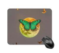 Sun and Moon Green Moth Mouse Pad with Stitched Edge, Premium Mousepad Washable Cloth, Non-SlipRubber Mouse Mat Perfect Design for Gaming, Laptop, Office Work
