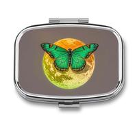 Sun and Moon Green Moth Pill Box Pill Case Cute Pill Organizer Pill Holder Medicine Pill Organizer Pill Container Daily Pill Organizer Small Pill Box Pill Case for Purse Pocket