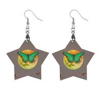 Sun And Moon Green Moth Wooden Earrings for Women, Vintage Elegant Wood Jewelry, Lightweight Earrings for Wedding, Party, Everyday Jewelry Gift, Apricot shaped, Wood, wood