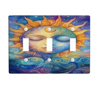 Sun and Moon Light Switch Cover Plate/Outlet Covers, Colorful Celestial Design for Wall Decor, Thermoplastic Wall Plates, Standard Size Triple Toggle