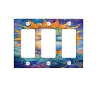 Sun and Moon Light Switch Cover Plate/Outlet Covers, Colorful Celestial Design for Wall Decor, Thermoplastic Wall Plates, Standard Size 3 Gang Wall Plate
