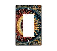 Sun and Moon Light Switch Cover Plate/Outlet Covers, Vibrant Golden and Red Design for Home Decor, Thermoplastic Wall Plates, Standard Size Single Rocker