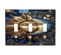Sun and Moon Light Switch Cover Plates/Outlet Covers, Blue Night Sky Design for Home Decor, Thermoplastic Wall Plates, Standard Size Triple Toggle
