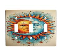 Sun and Moon Light Switch Cover Plates/Outlet Covers, Colorful Celestial Design for Home Decor, Thermoplastic Wall Plates, Standard Size Triple Toggle