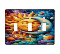Sun and Moon Light Switch Cover Plates/Outlet Covers, Colorful Cosmic Design for Wall Decor, Thermoplastic Wall Plates, Standard Size Triple Toggle
