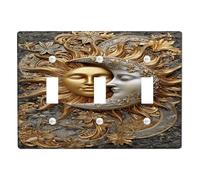 Sun and Moon Light Switch Cover Plates/Outlet Covers, Elegant Gold and Silver Design for Home Decor, Thermoplastic Wall Plates, Standard Size Triple Toggle