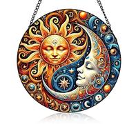 Sun and Moon Mandala Sun Catchers for Windows, Acrylic Hanging Ornaments, No-Drill Stained Glass Style Suncatcher for Balcony, Garden Wall, Home, Gardening Gifts for Women