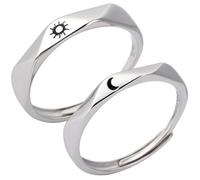 Sun and Moon Matching Couple Rings 1 Pair Silver Copper Promise Rings