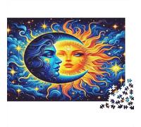 Sun And Moon Paperboard Sun And Moon with Faces in Blue Classic Jigsaw Puzzle Beginner Friendly Mind Stimulating 38x26cm/1000pcs