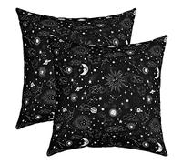 Sun and Moon Pillow Cover 16x16 Inch,Boho Hippie Galaxy Cushion Case for Bedroom Car Starry Universe Black White Square Pillow Case for Sofa Couch Double Sides Print Set of 2