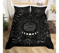 Sun and Moon Printed Duvet Cover Boho Exotic Decor Bedding Set for Kids Boys Girls Galaxy Astrology Bedding & Linen Bohemian Tribal Black Quilt Cover with 1Pillowcases 2Pcs Bedding Single