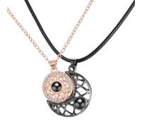 Sun and Moon Projection Couple Attraction Pendant Necklace, Magnetic Buckle Design Couples Jewelry, Alloy with A Hundred Languages, Matching Necklaces for Him and Her, Romantic Gift for Lovers