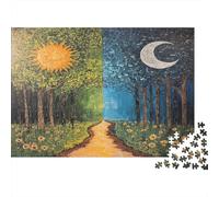 Sun And Moon,Puzzles Forest of Opposites Gemusterte Nachhaltige Puzzles Für Erwachsene Hochwertige Holzspielpuzzles 1000pcs (75x50cm)