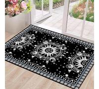 Sun and Moon Rug Boho Celestial Area Rugs for Bedroom Dorm Living Room Bohemian Occult Crescent Solar Stars Galaxy Floor Mat Pad Doormat Carpet,63" X 31",Black
