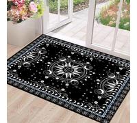 Sun and Moon Rug Boho Celestial Area Rugs for Bedroom Dorm Living Room Bohemian Occult Crescent Solar Stars Galaxy Floor Mat Pad Doormat Carpet,47" X 31",Black