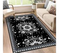 Sun and Moon Rug Boho Celestial Area Rugs for Bedroom Dorm Living Room Bohemian Occult Crescent Solar Stars Galaxy Floor Mat Pad Doormat Carpet,59" X 39",Black