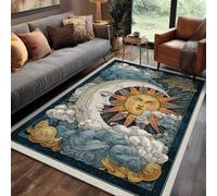 Sun and Moon Rugs Living Room 100x150cm, Witchy Celestial Rug, Anti Slip Rubber Area Rugs, Washable Soft Short Pile, Bedroom Decor Carpet, Patterned Home Decor A(610)