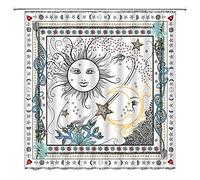 Sun and Moon Shower Curtain Burning Stars Universe Starry Sky Mandala Celestial Abstract White and Black Medallion Witchy Mystic Boho Fabric Bathroom Decor Set with Hooks(70" WX70 H)