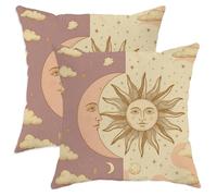 Sun and Moon Throw Pillow Covers Set of 2, Lavender Celestial Decorative Cushion Covers for Home Sofa Bed Couch, Bohemian Style, Spring Seasonal Decor 12x12 Inch