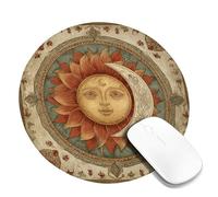 Sun and Moon Vintage Mouse Pad, Warm Earth Tones Floral Design, Rubber Non-Slip Washable Gaming Pad for Home and Office Computer, Laptop Round 8x8 Inch