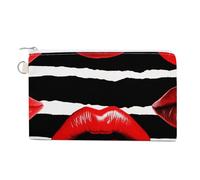 Sun And Moon Wallet for Men Women Canvas Coin Purse Zippered Change Holder with Secure Closure, Red Lips Kiss, One Size