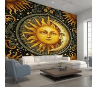 Sun and Moon Wallpaper Black Gold, Celestial Bohemian Wall Paper for Bedrooms, Home Decor Photo Wallpaper for Living Room 450x315 Non-Woven Wall Mural W&66
