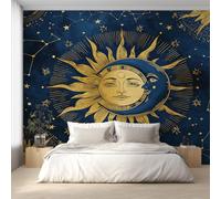 Sun and Moon Wallpaper Blue Yellow, Mystic Constellation Celestial Wall Paper for Bedrooms, Home Decor Photo Wallpaper for Living Room 200x140 Non-Woven Wall Mural W&49