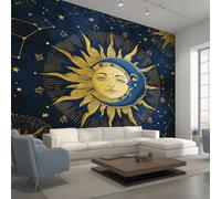 Sun and Moon Wallpaper for Living Room, Astrology Celestial Wall Mural, Non-Woven Photo Wallpaper for Bedroom, Home Decor Wall Paper 200 x 140 cm (W x H) Y&W14