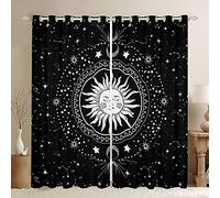 Sun and Moon Window Drapes Boho Exotic Window Curtains for Bedroom Living Room for Kids Boys Girls Children Bohemian Style Window Treatments Galaxy Star White Black W46*L54