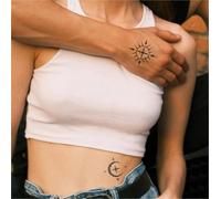 Sun And Moonlight Herbal Temporary Tattoo Stickers For Couples And Best Friends - Waterproof Stickers - Long-lasting 2 Weeks, Fake Tattoos
