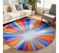Sun and Stars Round Rug 150 cm, Retro Minimalist Washable Play Carpet | Boho Sun Non Slip Circle Floor Mat, Kid Friendly Washable Low Pile Area Rug for Baby Nursery Children Playroom Bedroom Den
