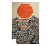 Sun and Waves Wall Art Print - Modern Ocean Poster, Abstract Japanese Artwork, Wood Cut Bold Contemporary Unframed Poster Print, Pictures for Home Walls, Bedroom, Living Room Decor 61x41cm (24x16in)