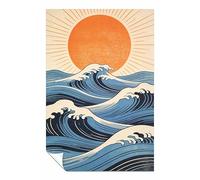 Sun and Waves Wall Art Print - Modern Ocean Poster, Abstract Japanese Style Artwork, Bold Contemporary Unframed Poster Print, Pictures for Home Walls, Bedroom, Living Room Decor 31x20cm (12x8in)