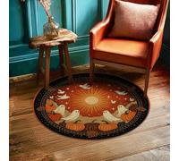 Sun Area Rug, Halloween Seasonal Ghosts Pumpkins Halloween Orange Non-Slip Doormat Home Accents Rug Fade Resistant Laundry Room Bathroom Doorway Entryway Decor 3' X 3'